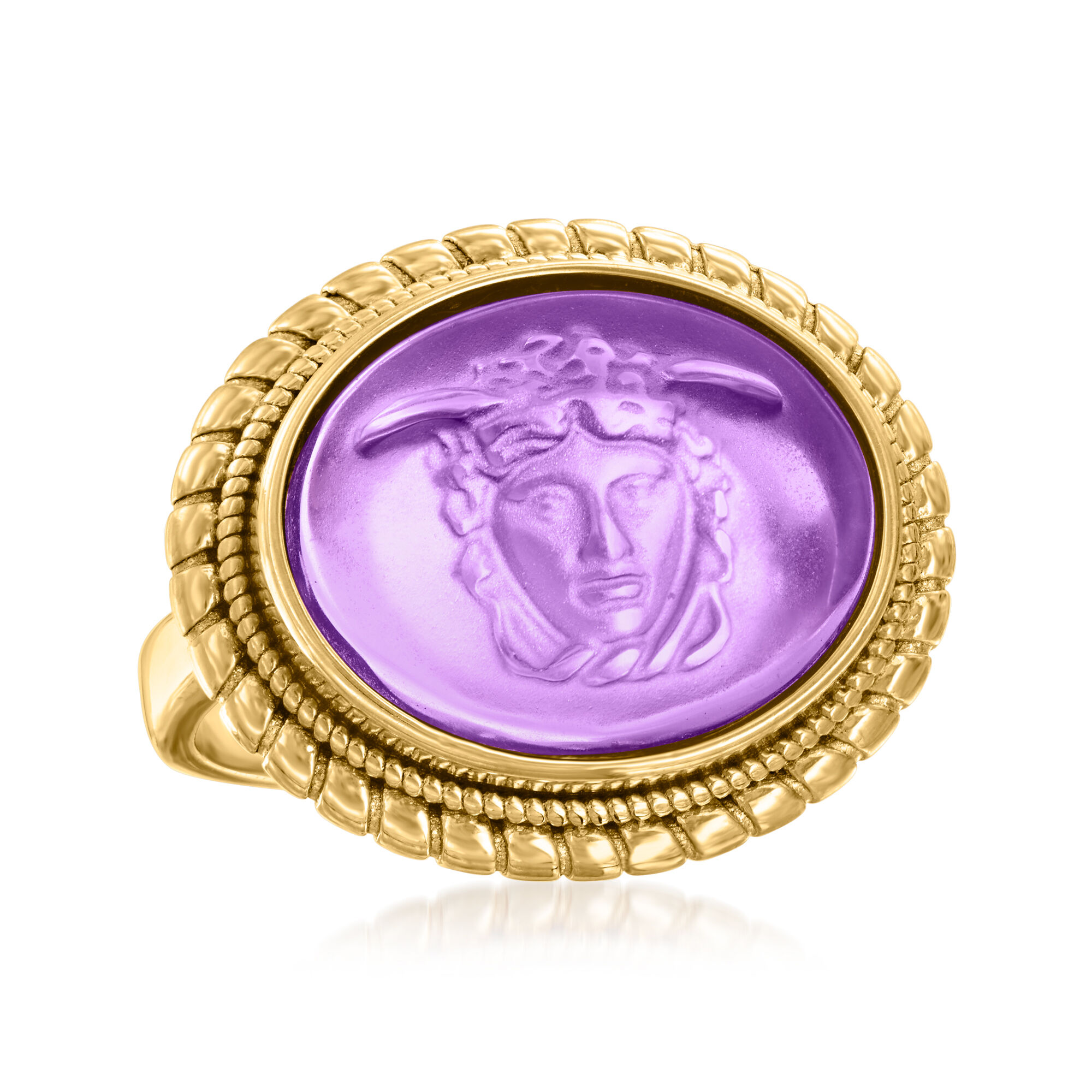 Italian Tagliamonte Purple Venetian Glass Medusa Ring in 18kt Gold