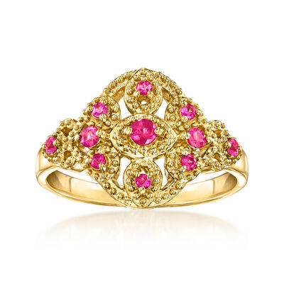 .20 ct. t.w. Ruby Milgrain Ring in 18kt Gold Over Sterling