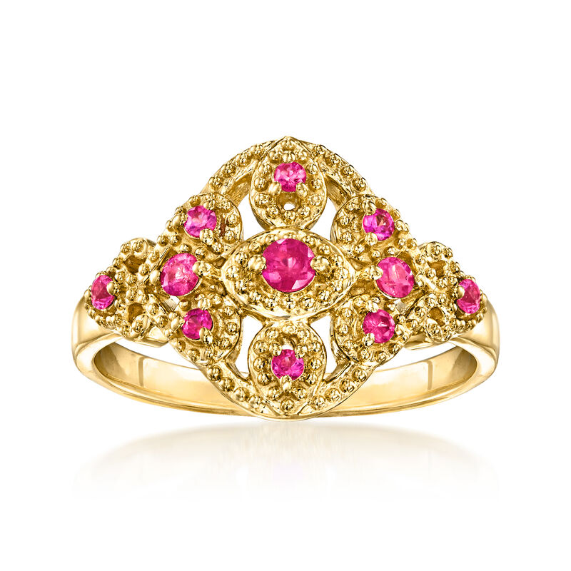 .20 ct. t.w. Ruby Milgrain Ring in 18kt Gold Over Sterling image number 0