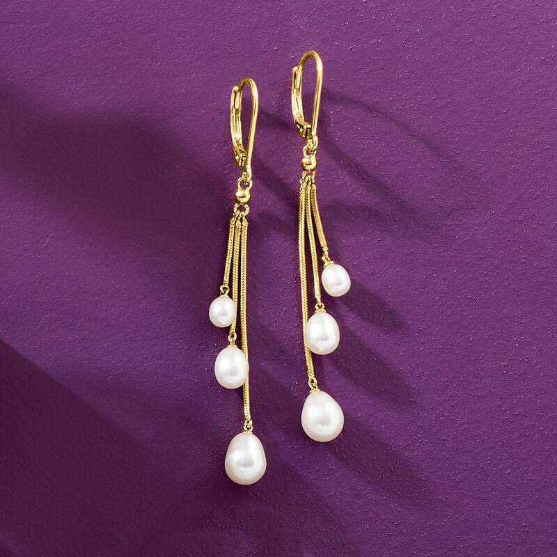 4-6.5mm Cultured Pearl Drop Earrings in 18kt Gold Over Sterling image number 2