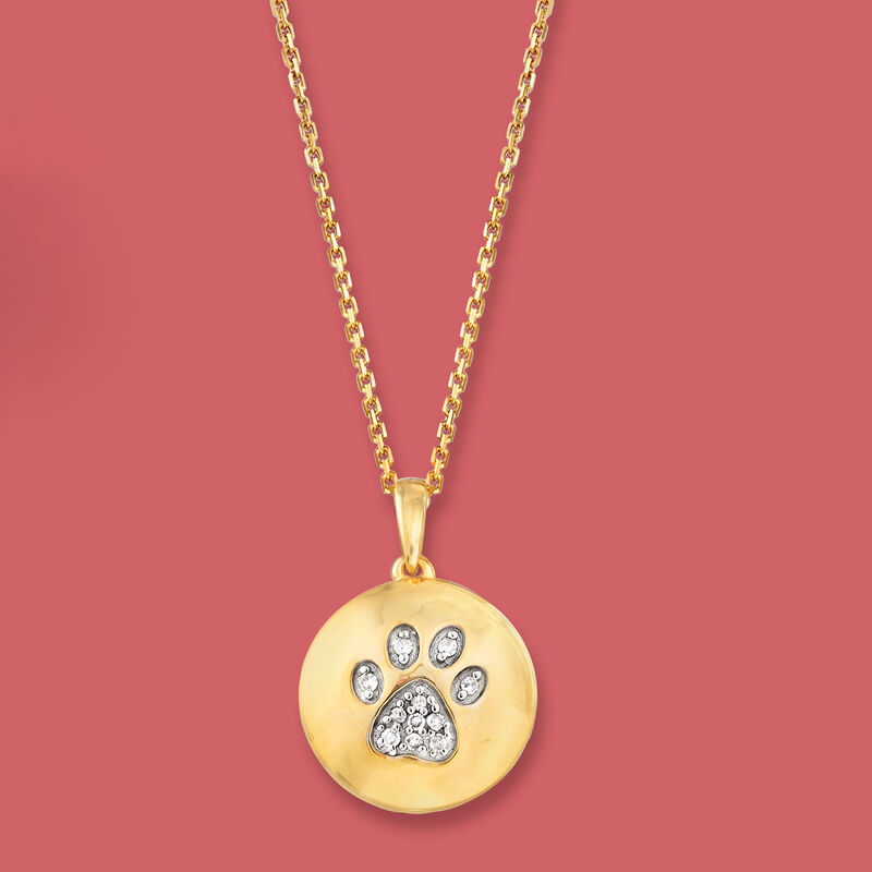 Diamond Paw Print Circle Pendant Necklace in 18kt Gold Over Sterling image number 2