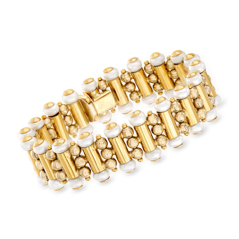 C. 1980 Vintage 5.5mm Cultured Pearl Beaded Bracelet in 18kt Yellow Gold image number 0