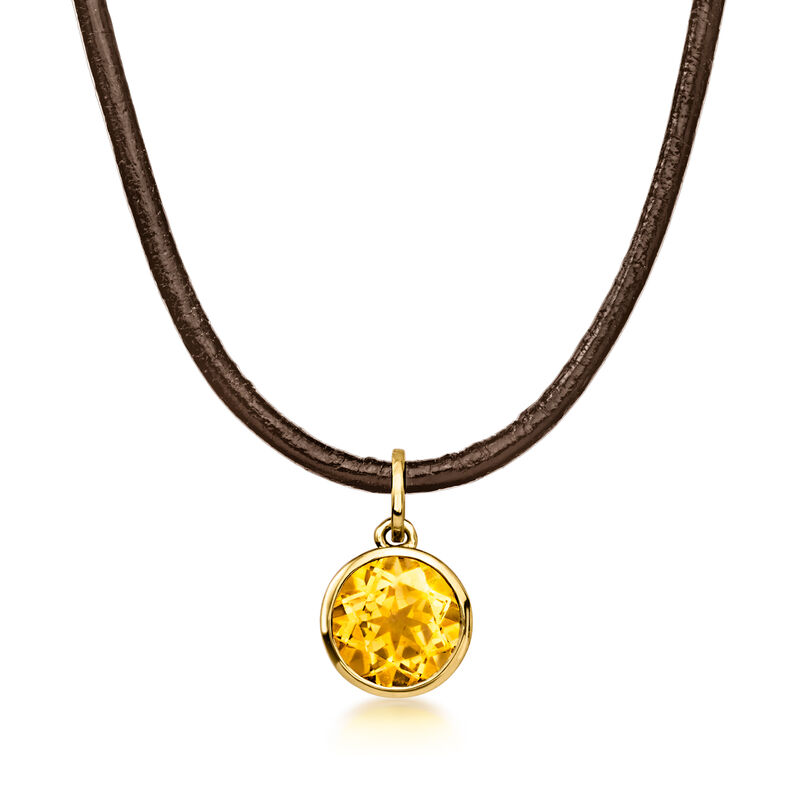 1.70 Carat Citrine Necklace with Brown Leather Cord and 18kt Gold Over Sterling. 18" image number 1