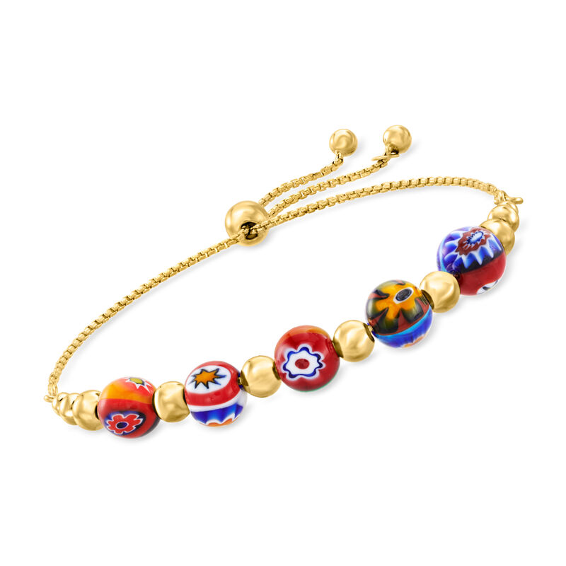 Italian Multicolored Murano Glass Floral Bead Bolo Bracelet in 18kt Gold Over Sterling image number 0