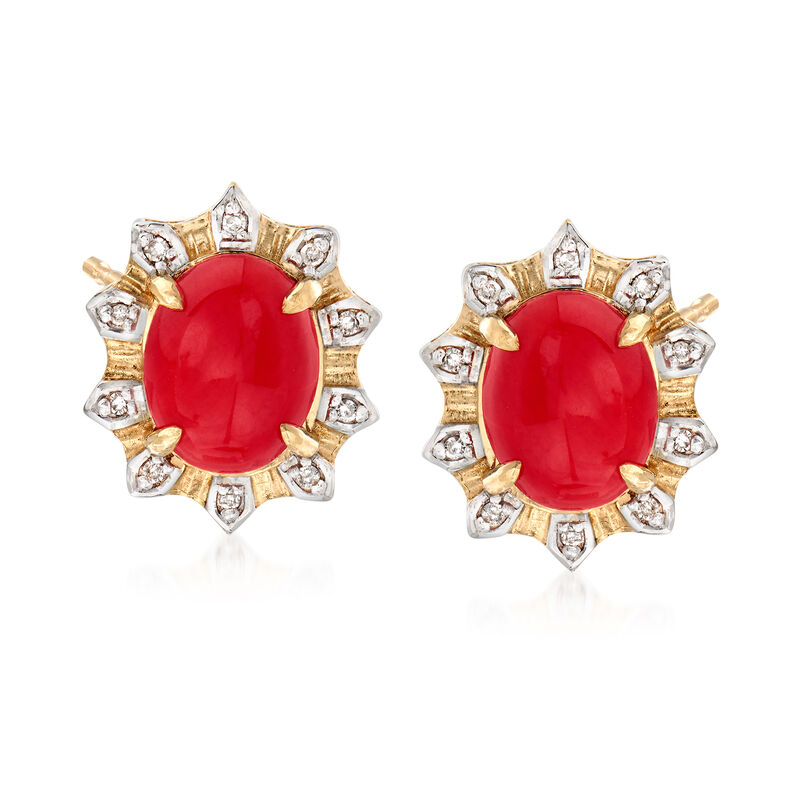 Red Coral and .20 ct. t.w. Diamond Earrings in 18kt Yellow Gold image number 0