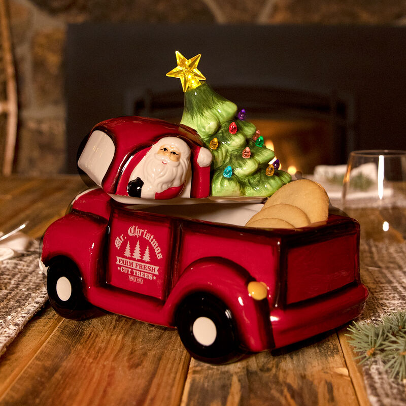 Mr. Christmas "Nostalgic" Red Ceramic Vintage Truck with Tree Cookie Jar image number 2