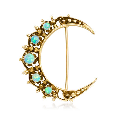 C. 1950 Vintage Opal Moon Pin in 14kt Yellow Gold