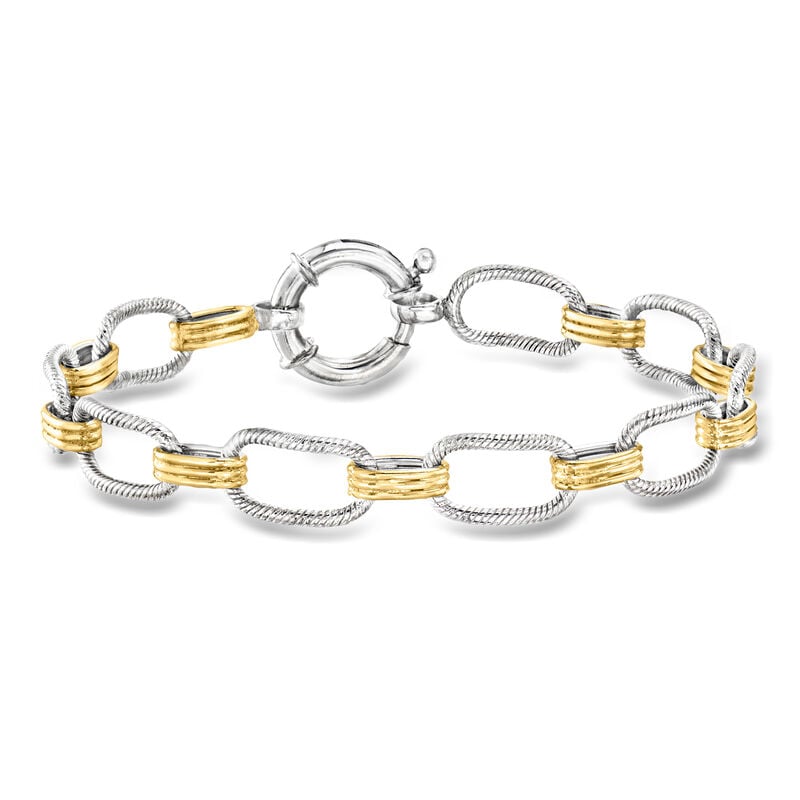 Silver and 14kt Gold-Plated Oval-Link Bracelet image number 0