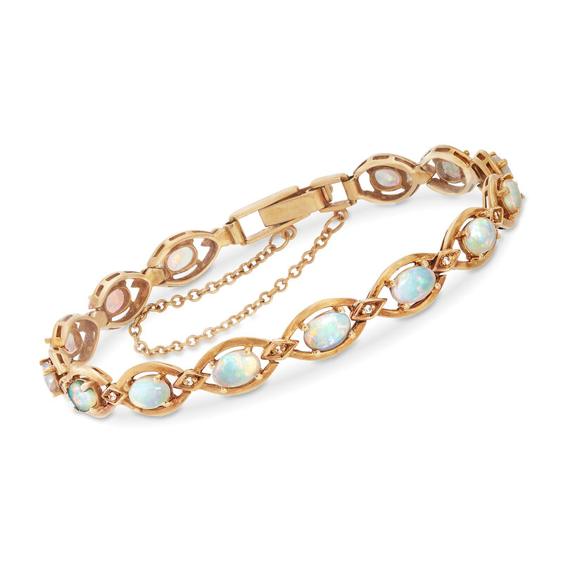 C. 1960 Vintage Opal Link Bracelet with Diamond Accents in 18kt Yellow Gold image number 0