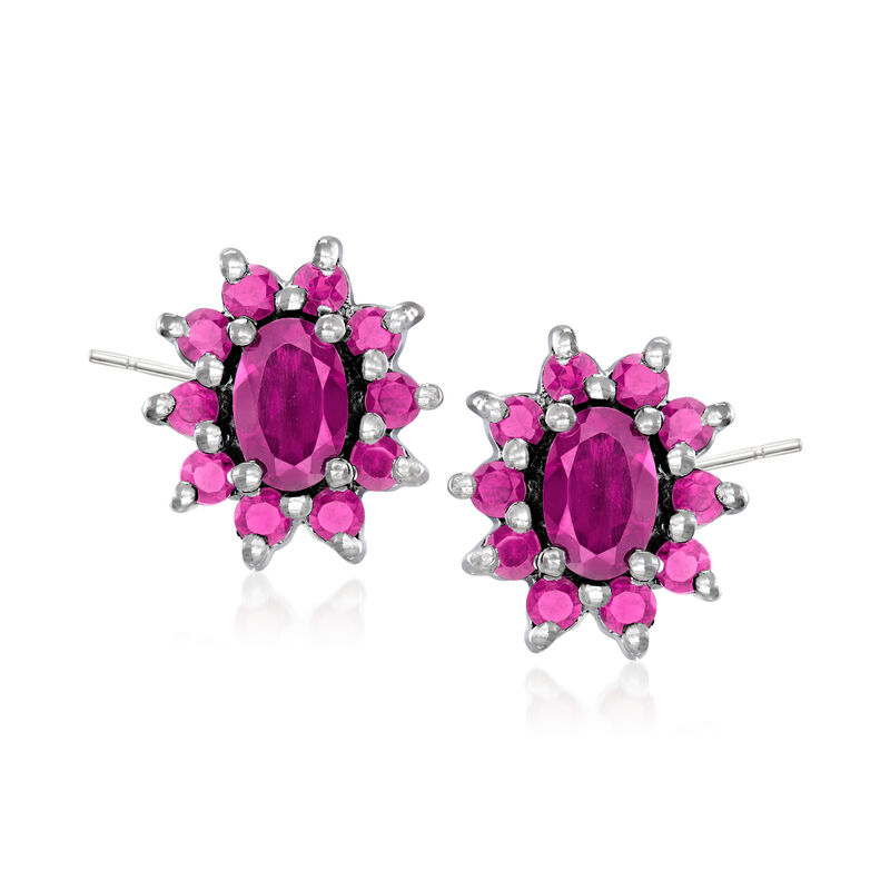 1.80 ct. t.w. Rhodolite Garnet Flower Earrings in Sterling Silver image number 0