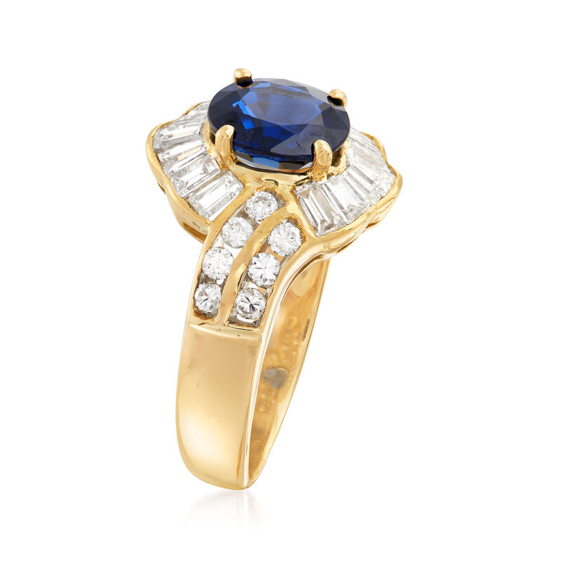 C. 1980 Vintage 1.90 Carat Sapphire and 1.15 ct. t.w. Diamond Ring in 18kt Yellow Gold. Size 6 image number 2