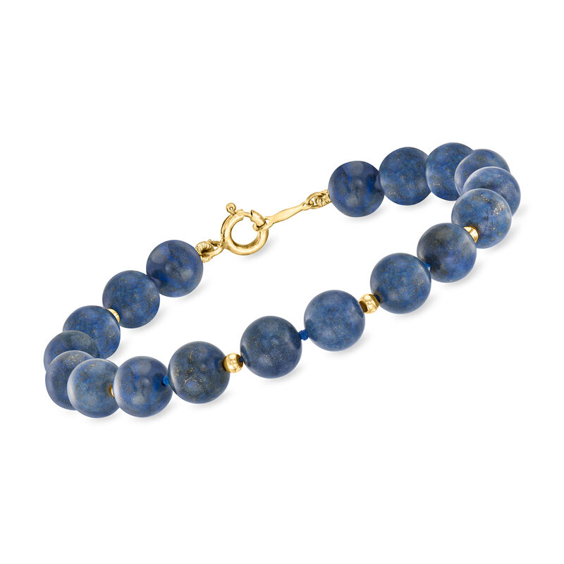 C. 1980 Vintage 8mm Lapis Bead Bracelet in 14kt Yellow Gold. 7.5&quot; image number 0