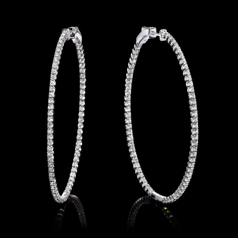 3.00 ct. t.w. Lab-Grown Diamond Oval-Shaped Inside-Outside Hoop Earrings in 14kt White Gold. 2 3/8"