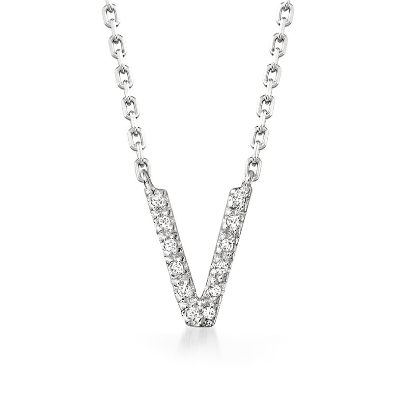 V - Diamond Initial Necklace in Sterling Silver. 16" image number 0