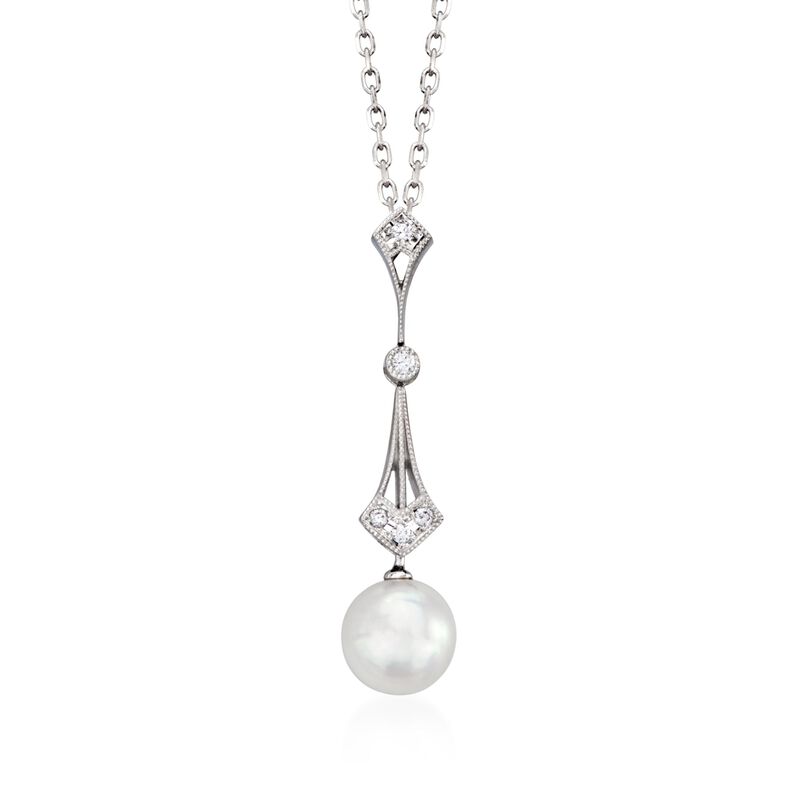 Mikimoto 7.5mm A+ Akoya Pearl Drop Pendant Necklace with Diamond Accents in 18kt White Gold image number 0