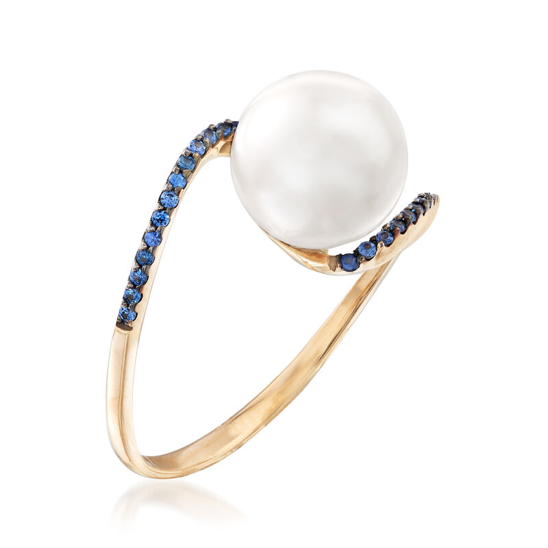 10-10.5mm Cultured Pearl and .10 ct. t.w. Sapphire Ring in 14kt Yellow Gold image number 2