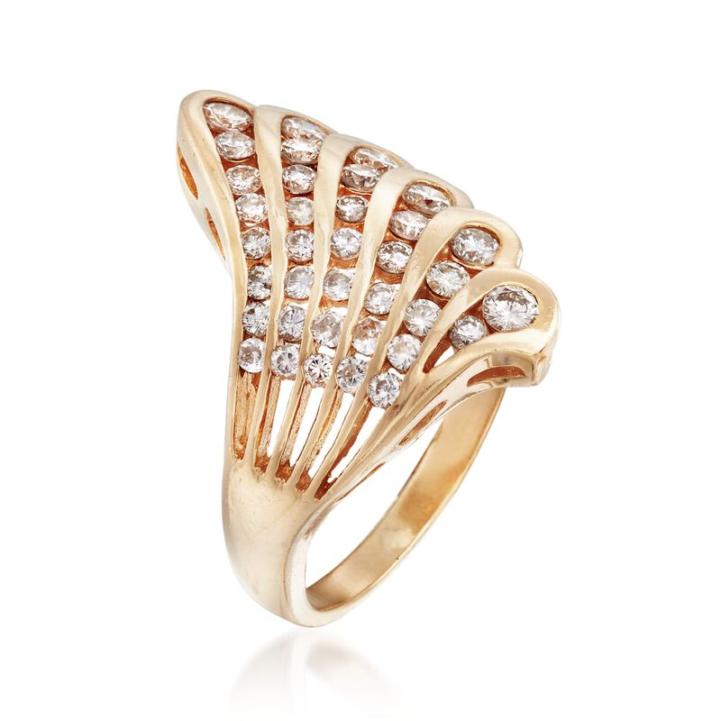 C. 1980 Vintage 1.30 ct. t.w. Diamond Scalloped Ring in 14kt Yellow Gold. Size 7.75 image number 2