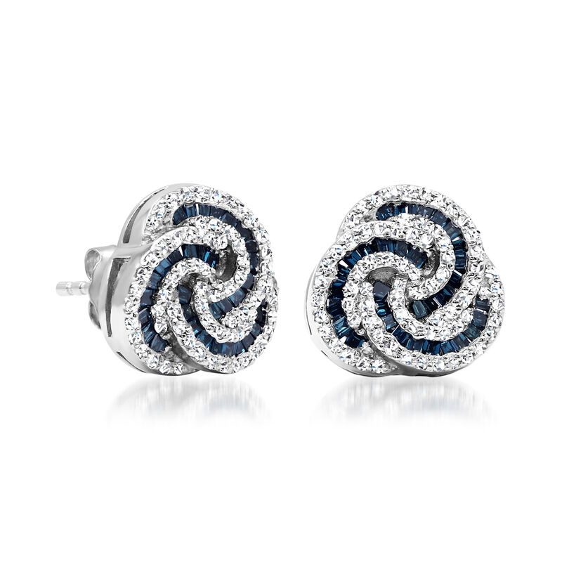 .75 ct. t.w. Blue and White Diamond Love Knot Earrings in Sterling Silver image number 1