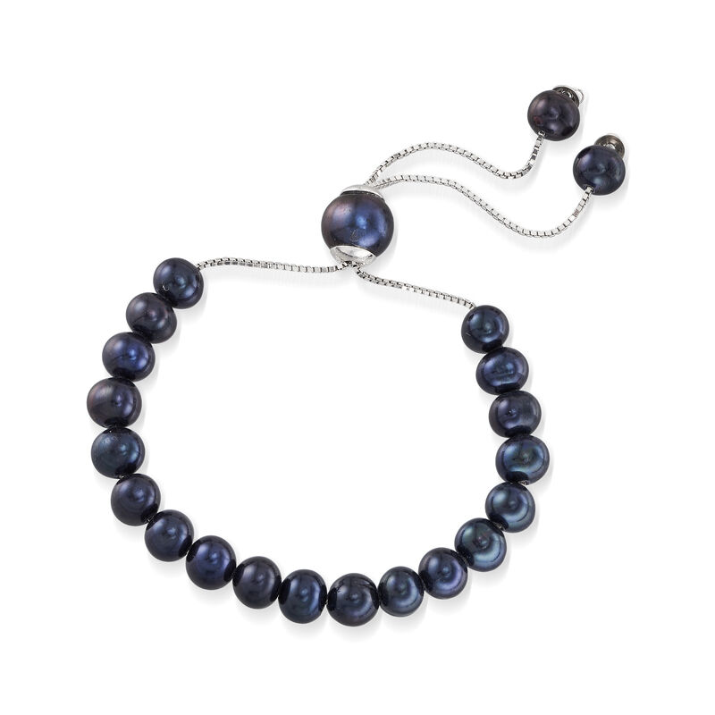 6-9mm Black Cultured Pearl Bolo Bracelet in Sterling Silver image number 2