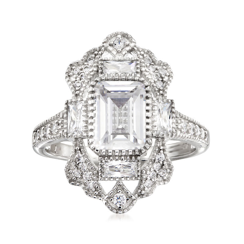 2.30 ct. t.w. CZ Vintage-Style Ring in Sterling Silver image number 0