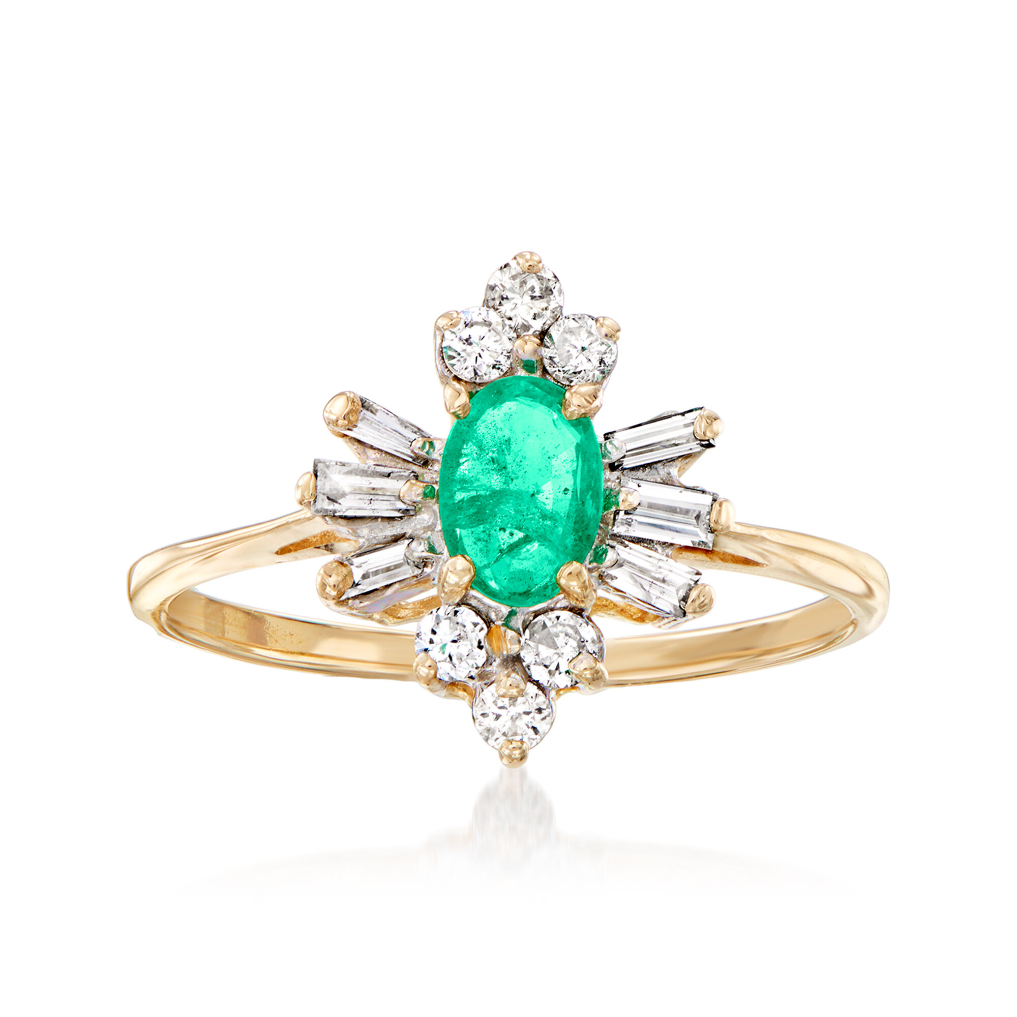 C. 1980 Vintage .25 Carat Emerald and .40 ct. t.w. Diamond