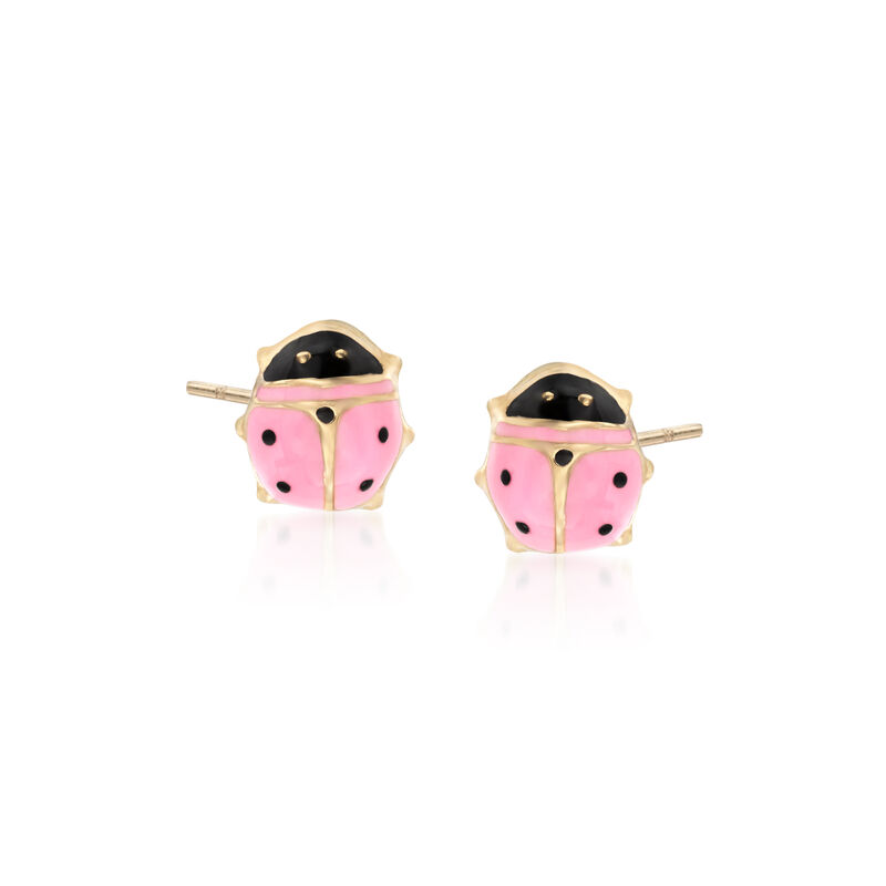 Child's Pink Enamel Ladybug Stud Earrings in 14kt Yellow Gold image number 0