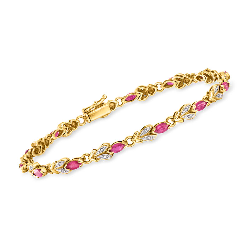 C. 1990 Vintage 1.90 ct. t.w. Ruby and .14 ct. t.w. Diamond Bracelet in 18kt Yellow Gold. 7.25&quot; image number 0