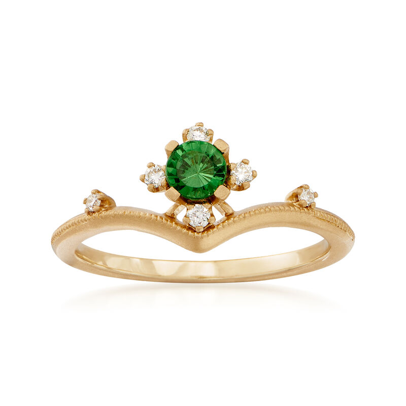 .26 Carat Tsavorite Ring with Diamond Accents in 18kt Yellow Gold image number 0