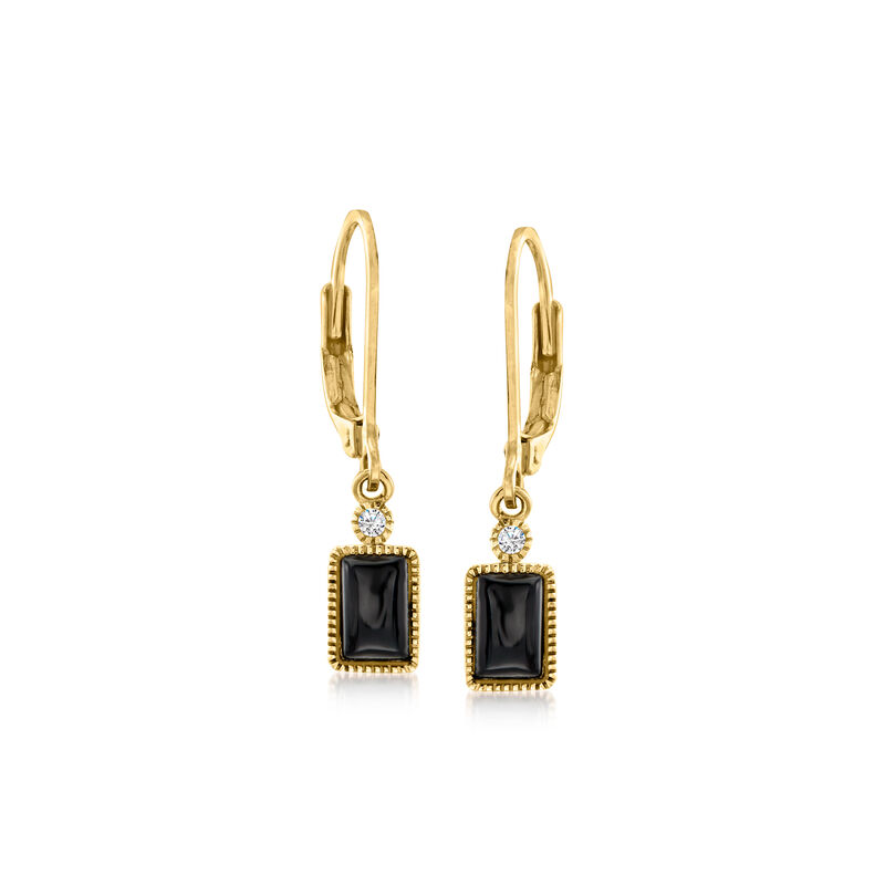 Black Onyx Drop Earrings with Diamonds in 14kt Yellow Gold image number 0