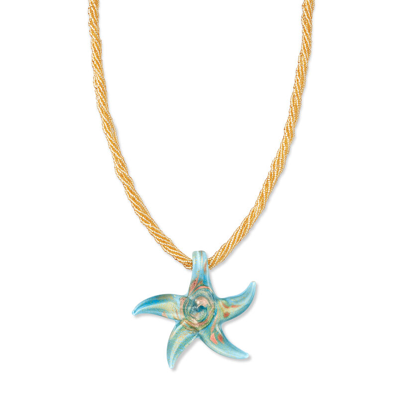 Italian Turquoise Murano Glass Starfish Necklace with 18kt Gold Over Sterling image number 5