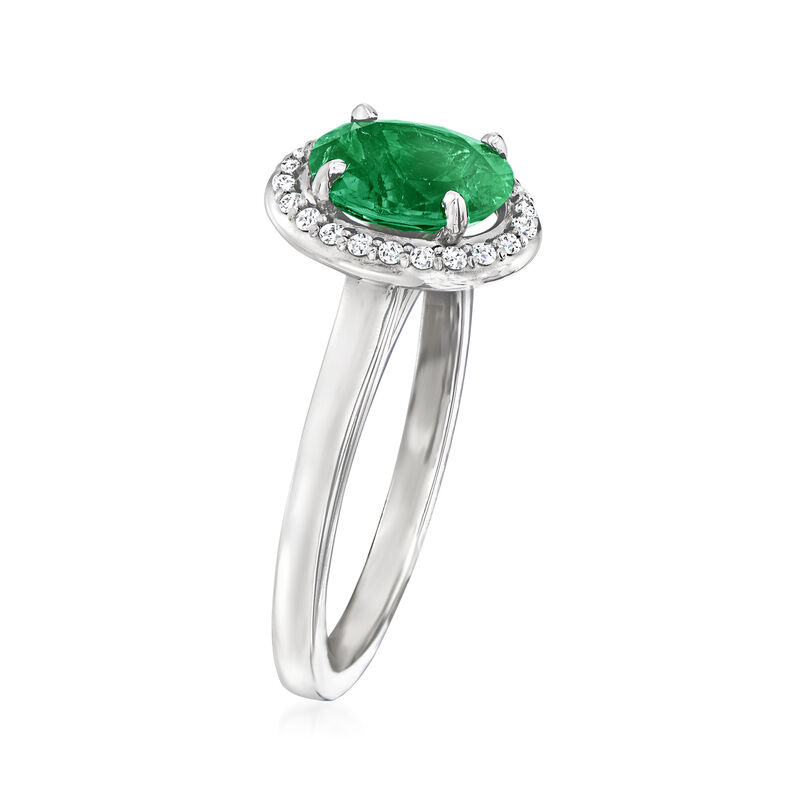 C. 1980 Vintage .93 Carat Emerald and .16 ct. t.w. Diamond Ring in 14kt White Gold. Size 5 image number 2
