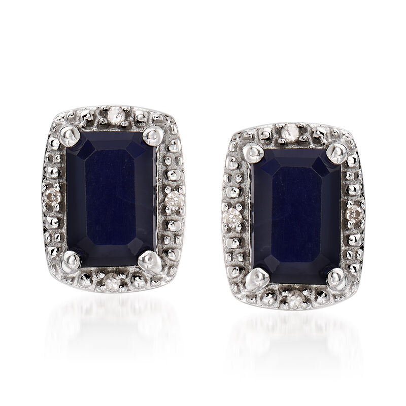 1.30 ct. t.w. Sapphire Stud Earrings with Diamond Accents in Sterling Silver image number 0