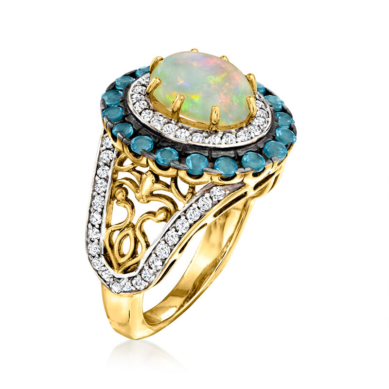 Opal Ring with 1.00 ct. t.w. London Blue Topaz and .70 ct. t.w. White Zircon in 18kt Gold Over Sterling image number 2
