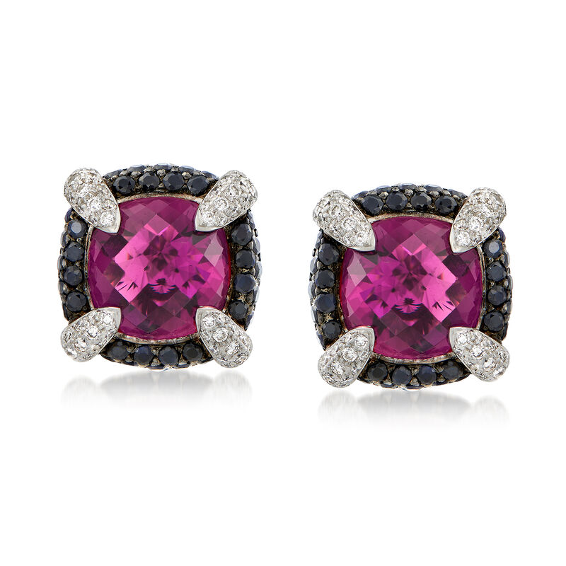 C. 2000 Vintage 18.50 ct. t.w. Rhodolite Garnet and 2.15 ct. t.w. Sapphire Earrings with Diamonds in 18kt White Gold image number 0