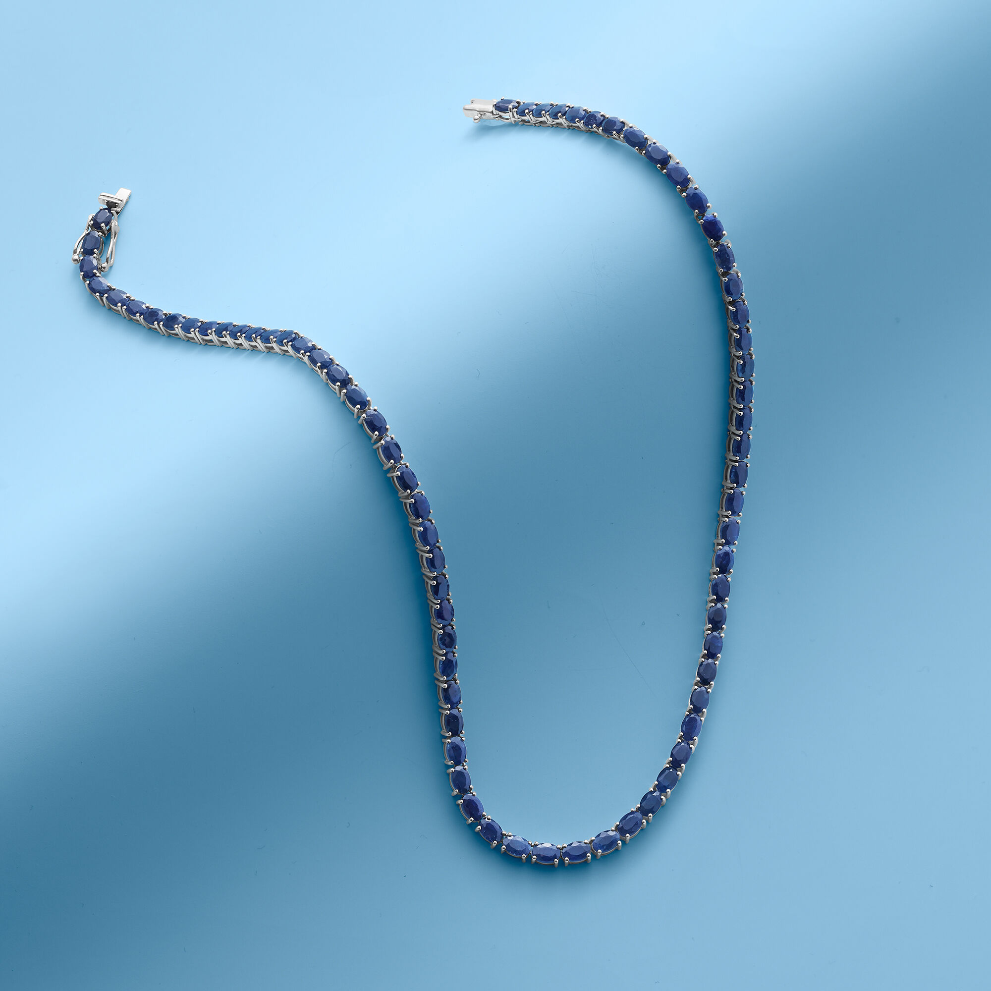 40.00 ct. t.w. Sapphire Tennis Necklace in Sterling Silver | Ross