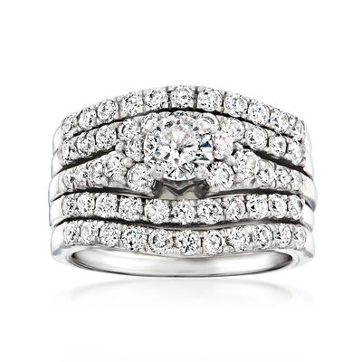 C. 1980 Vintage 2.10 ct. t.w. Diamond Multi-Row Ring in 14kt White Gold