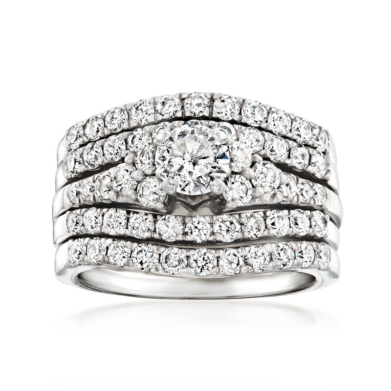 C. 1980 Vintage 2.10 ct. t.w. Diamond Multi-Row Ring in 14kt White Gold. Size 5 image number 0