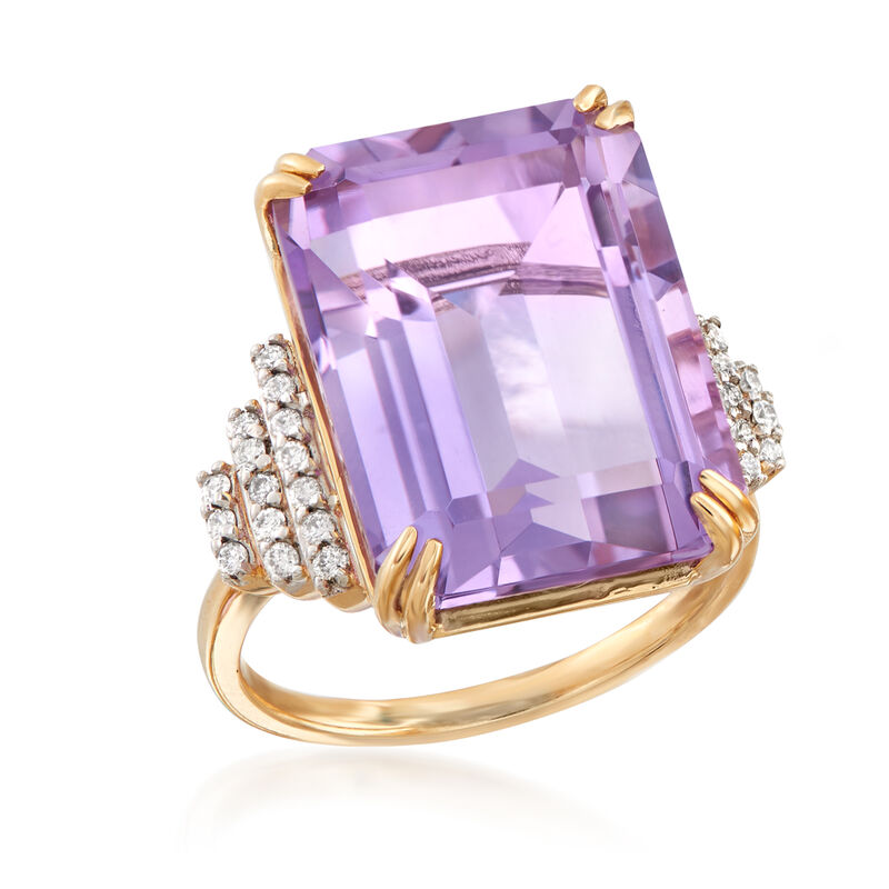 16.00 Carat Amethyst and .23 ct. t.w. Diamond Ring in 14kt Yellow Gold image number 4