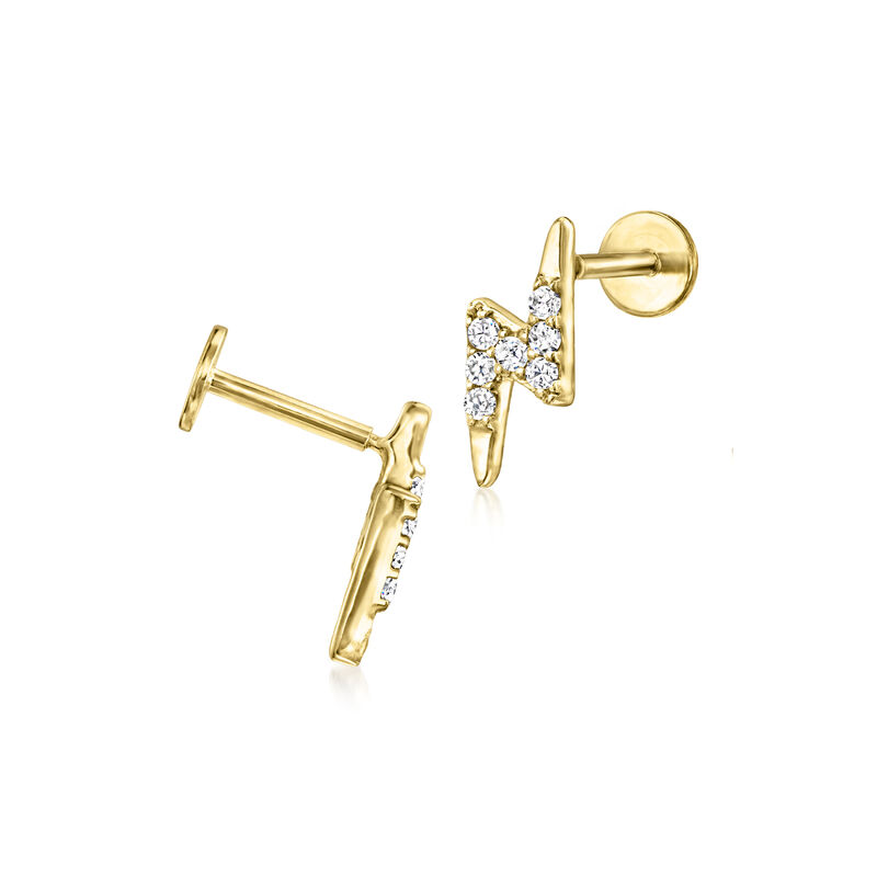 .10 ct. t.w. Diamond Lightning Bolt Flat-Back Stud Earrings in 14kt Yellow Gold image number 2