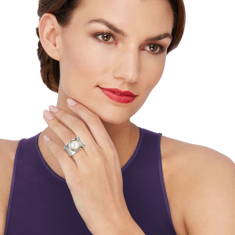 Italian 9.5-10mm Cultured Pearl Ring in 18kt Bonded Gold and Sterling Silver image number 1