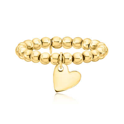 3mm 14kt Yellow Gold Bead Stretch Ring with Heart Charm