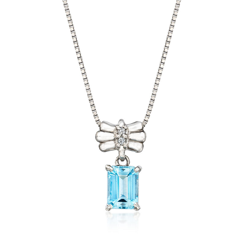 C. 1990 Vintage .95 Carat Aquamarine Pendant Necklace with Diamonds in Platinum. 15.5&quot; image number 0