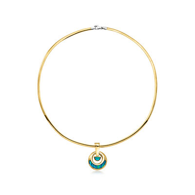 C. 1990 Vintage Black Opal Omega Necklace in 14kt Yellow Gold