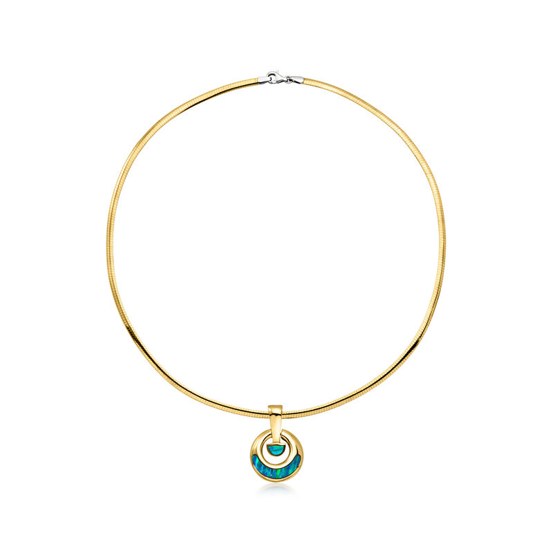 C. 1990 Vintage Black Opal Omega Necklace in 14kt Yellow Gold. 17" image number 0