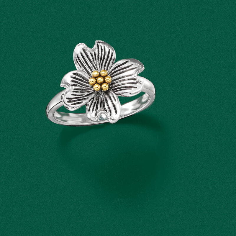 Sterling Silver with 14kt Yellow Gold Flower Ring image number 4