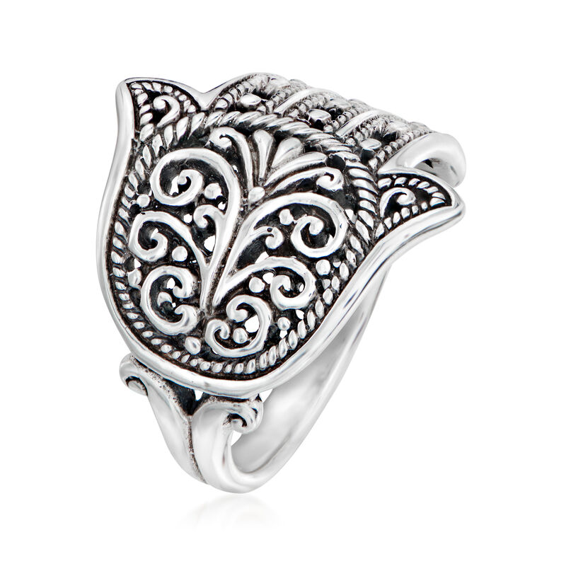 Sterling Silver Bali-Style Hamsa Ring image number 2