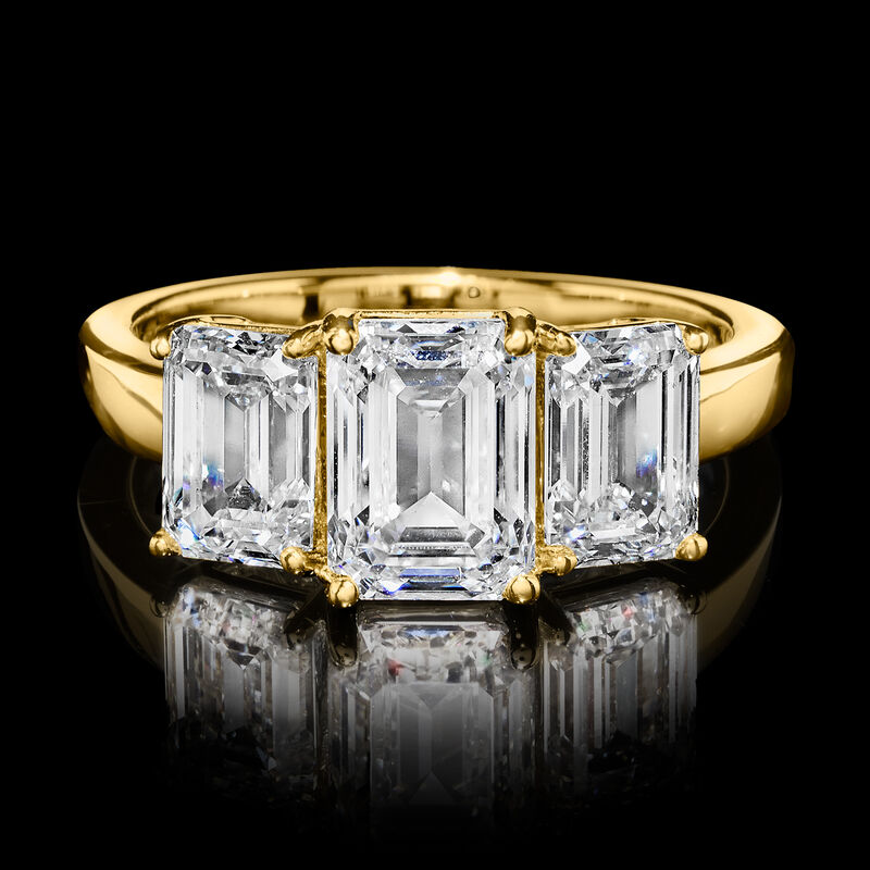4.00 ct. t.w. Emerald-Cut Lab-Grown Diamond Three-Stone Ring in 14kt Yellow Gold. Size 7 image number 3