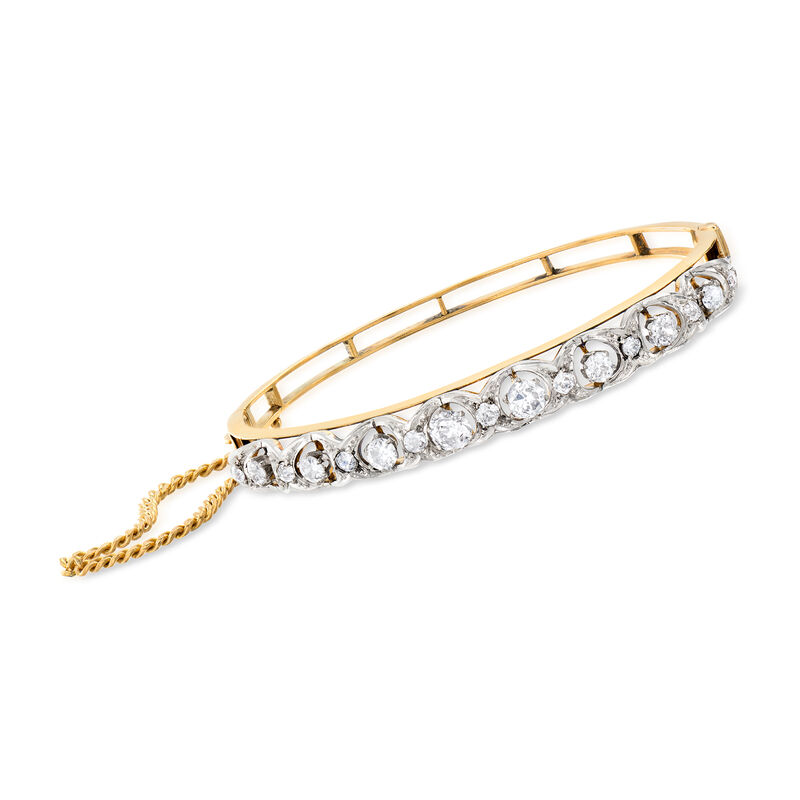 C. 1950 Vintage 3.00 ct. t.w. Diamond Bangle Bracelet in 14kt Yellow Gold. 7.5&quot; image number 0