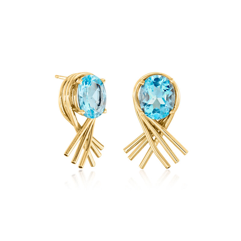 C. 1990 Vintage 7.00 ct. t.w. Sky Blue Topaz Earrings in 14kt Yellow Gold image number 2
