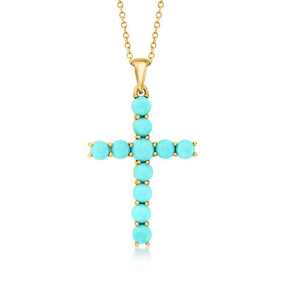 4-5mm Turquoise Cross Pendant Necklace in 18kt Gold Over Sterling